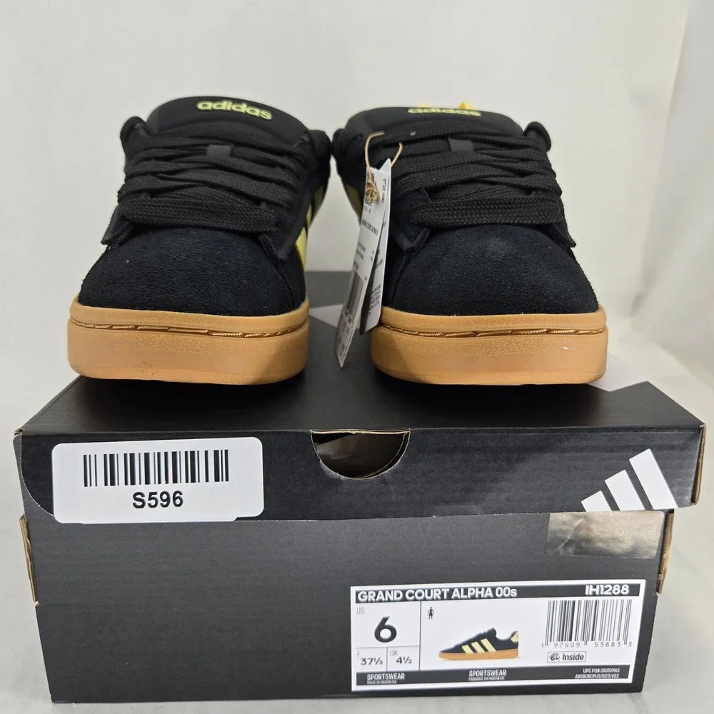 Adidas Grand Court Alpha 00s Women 6 Black Yellow Gum Suede Sneakers IH1288